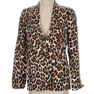J Crew Parke Blazer Womens Size 12 LinenBlend Leopard Animal Print Jacket Career